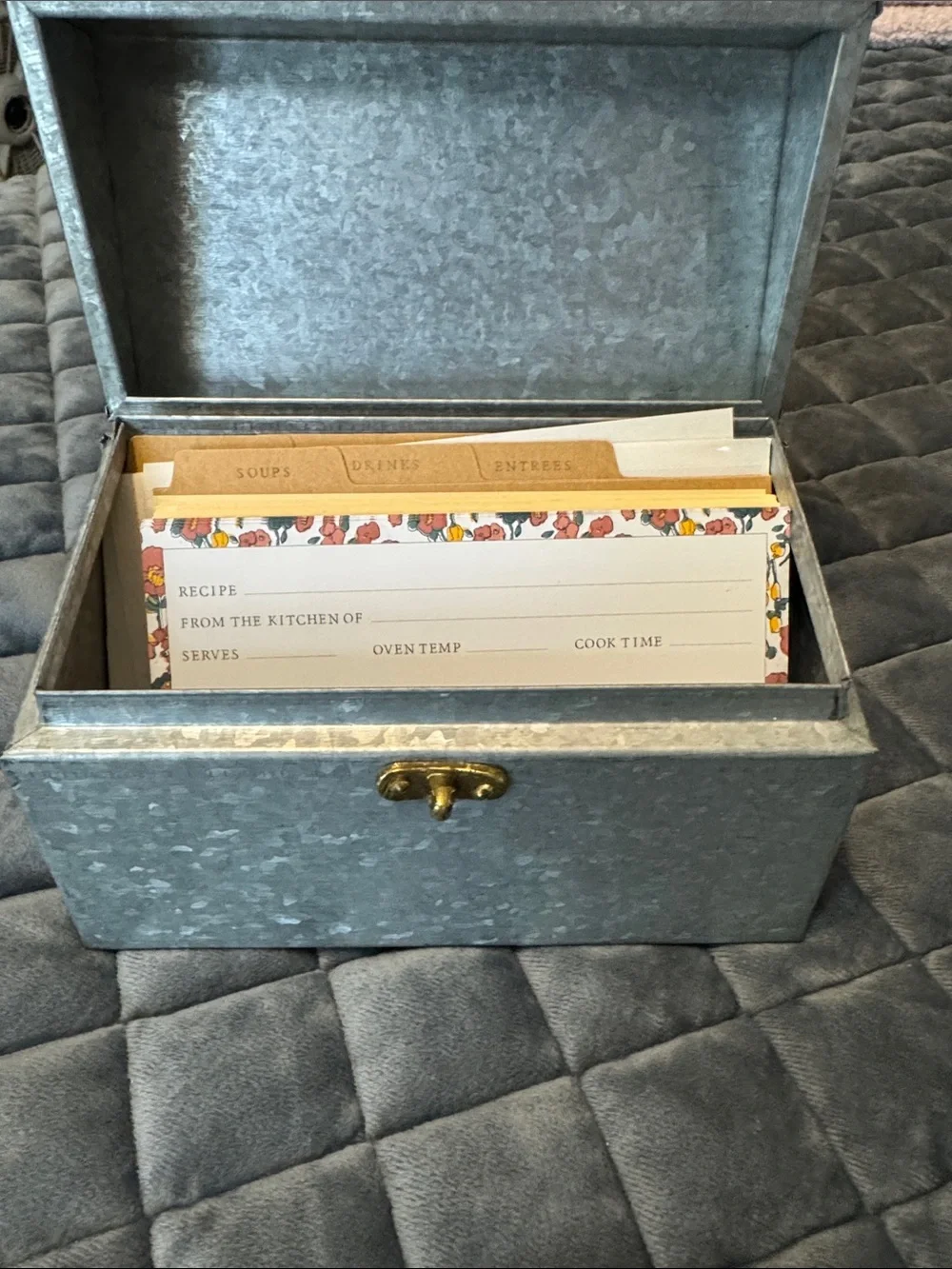 Hearth &hand Galvanized Metal Recipe Box with Brass Latch -silver gray